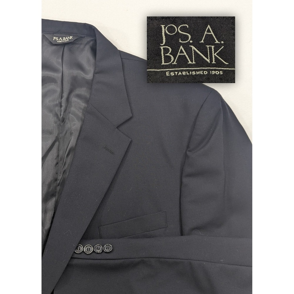 Jos. A Bank Blazer Coat Sport Jacket 100% Wool Solid Black Blazer 50R‎ 52" Chest